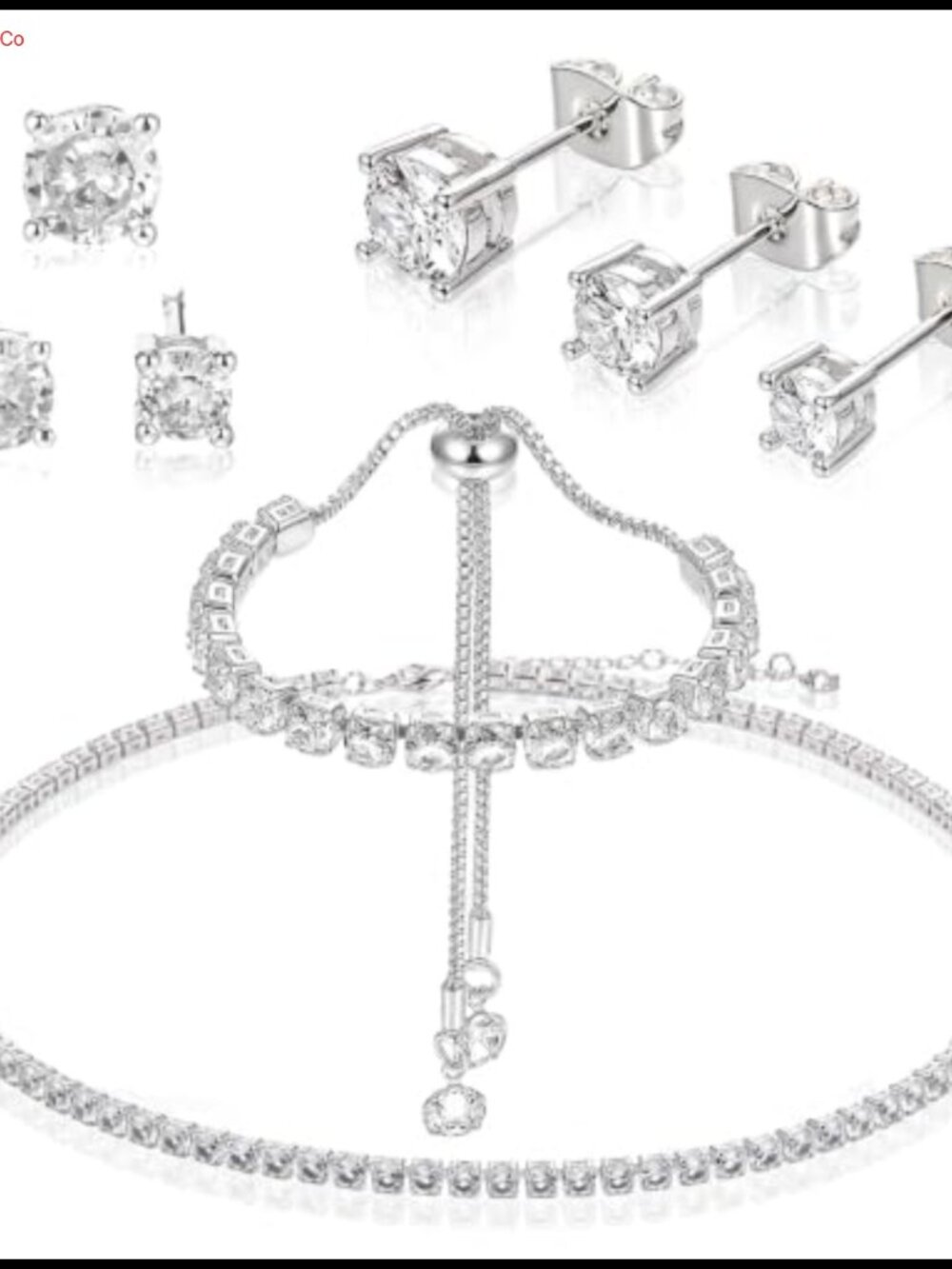CZ Silver Tennis Bracelet Earrings Necklace Jewelry Set Women Gift